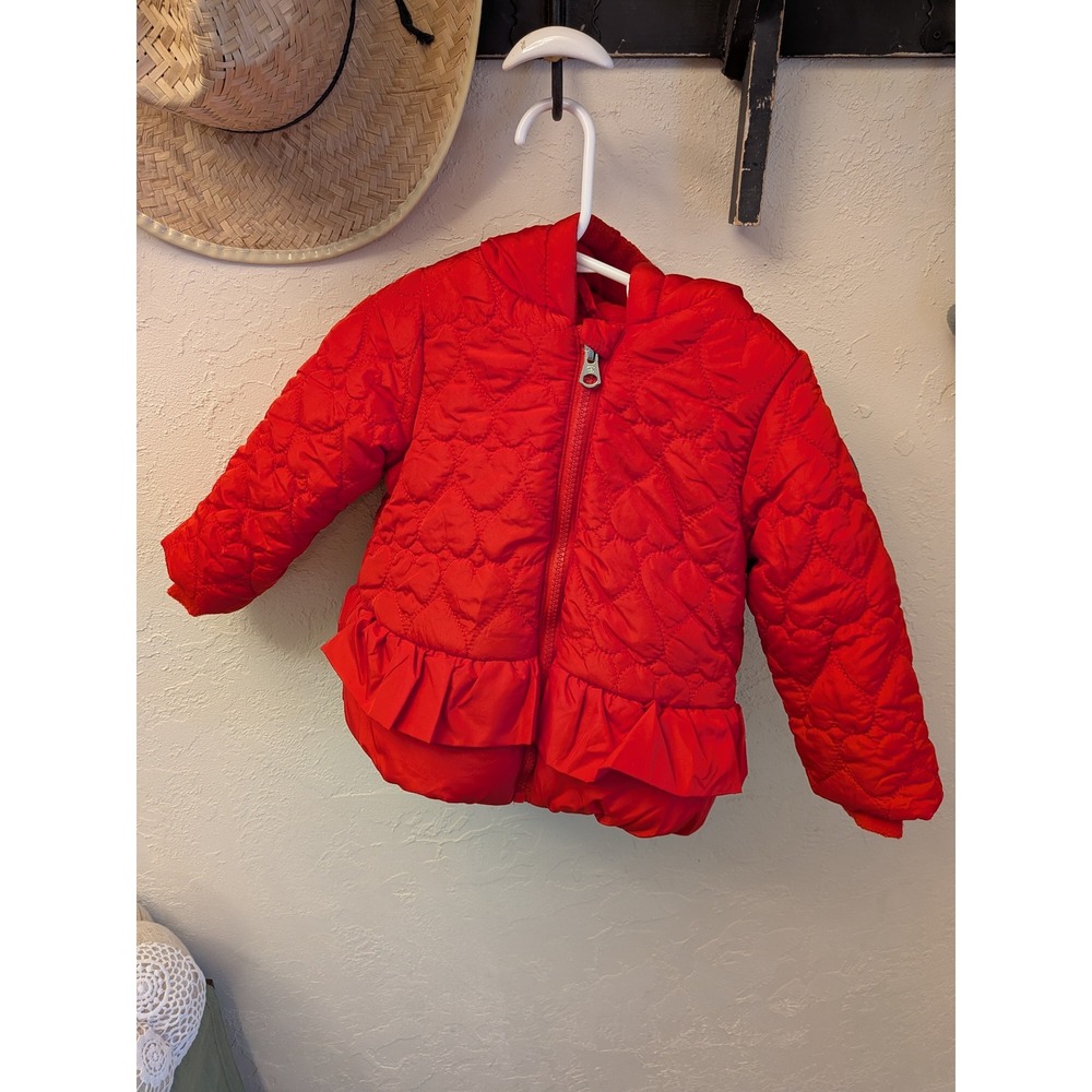 Jessica Simpson‎ Red Quilted Ruffle Hooded Jacket Baby Girls 18 Months